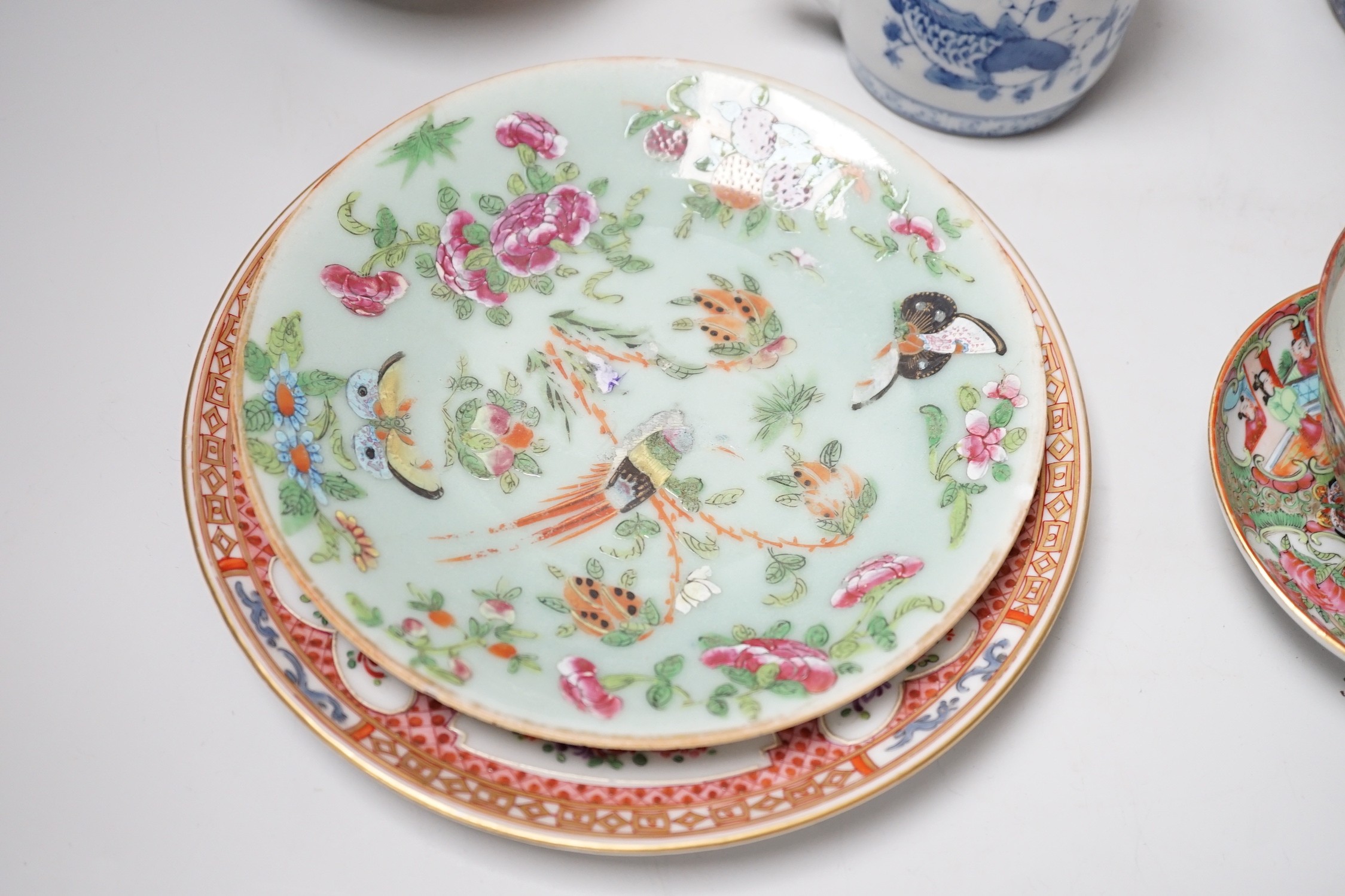 A group of 19th/20th century Chinese enamelled porcelain and a Samson armorial plate
